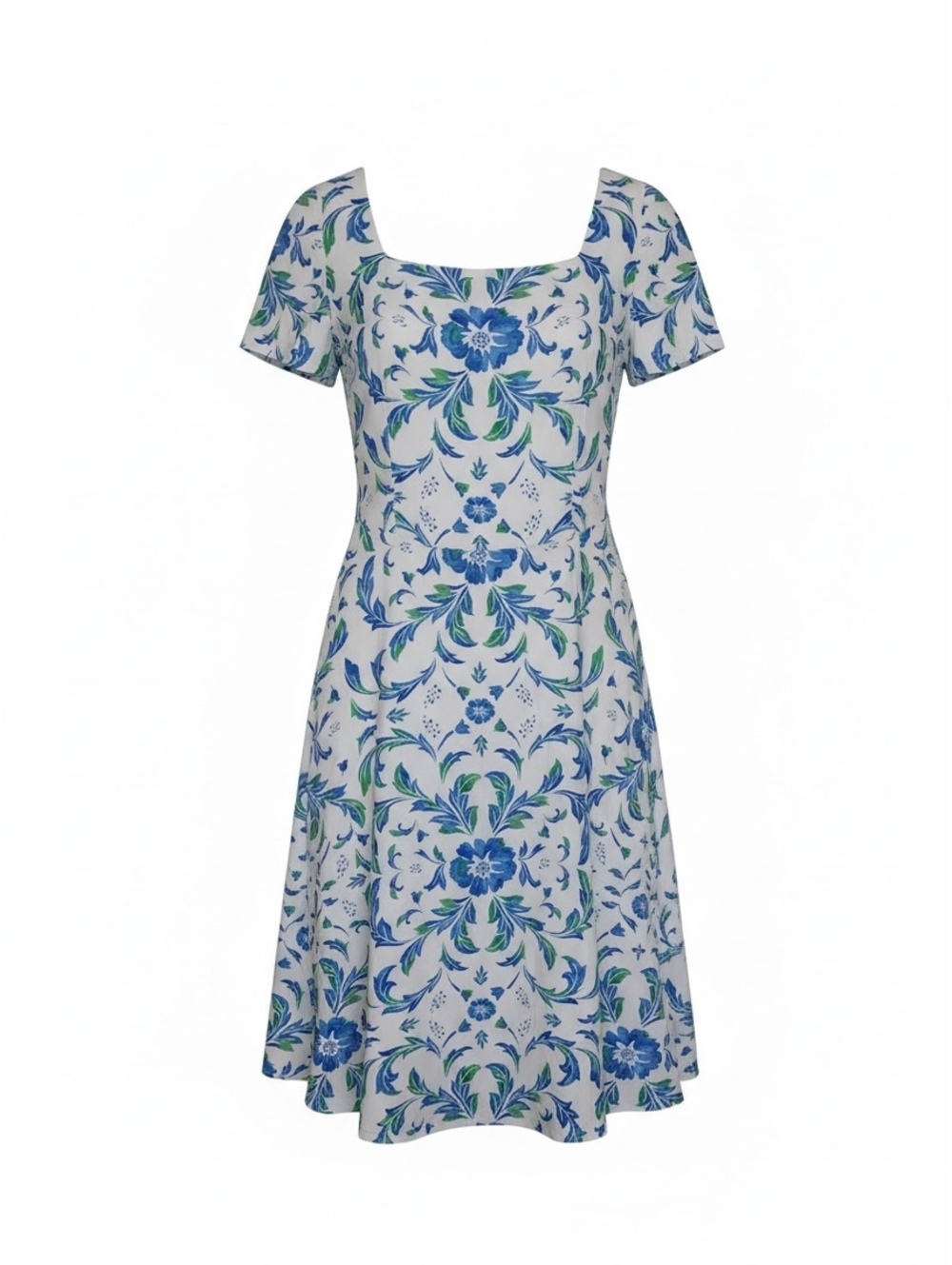 Talbots Plus Blue & Green Watercolor Floral Square Neck Dress, 18W — Cottagecore